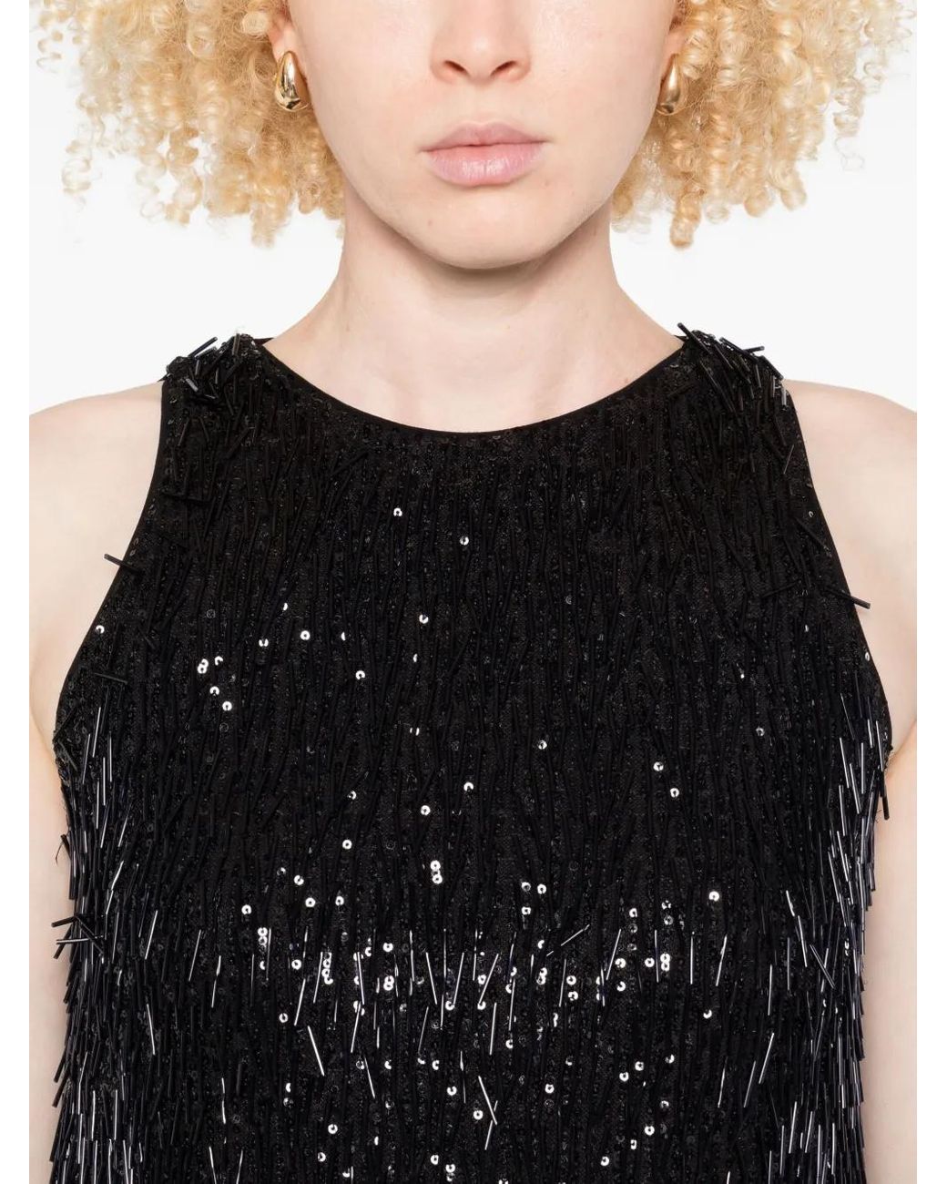 Twinset Black Sequinned Fringed Mini Dress