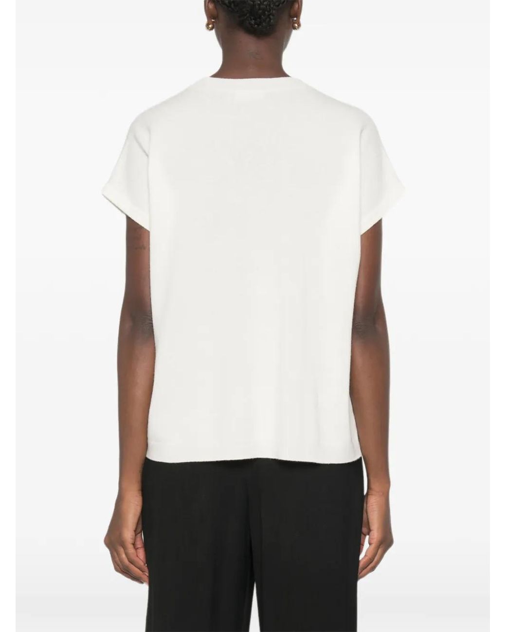 Fabiana Filippi White Platinum Cap Sleeve Sweater With Embrodery