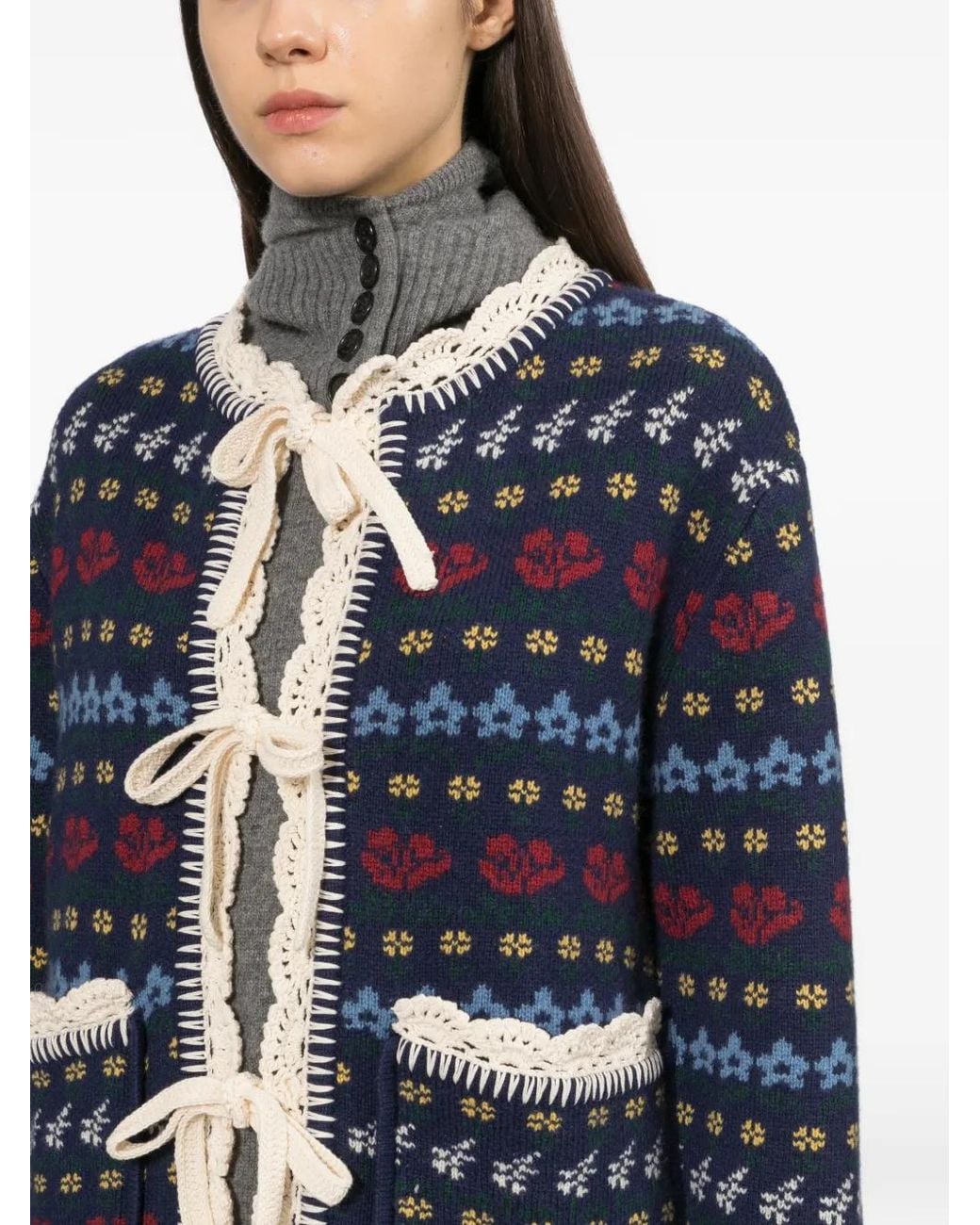 Sea Blue Preston-Knit Tie-Front Cardigan