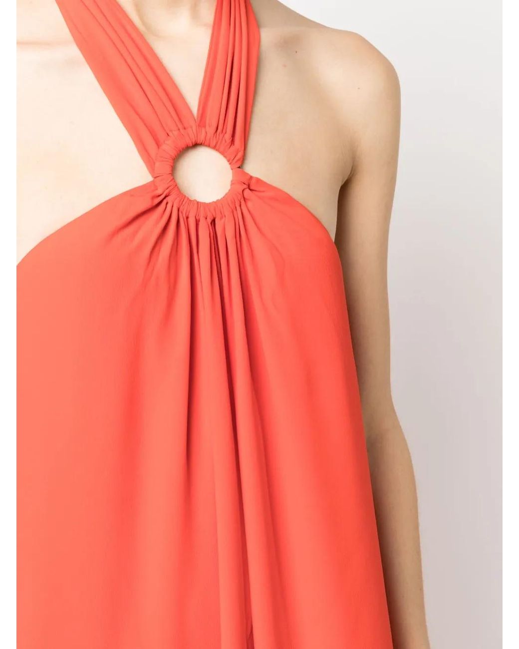 Erika Cavallini Semi Couture Red Pleat-Detail Halterneck Long Dress