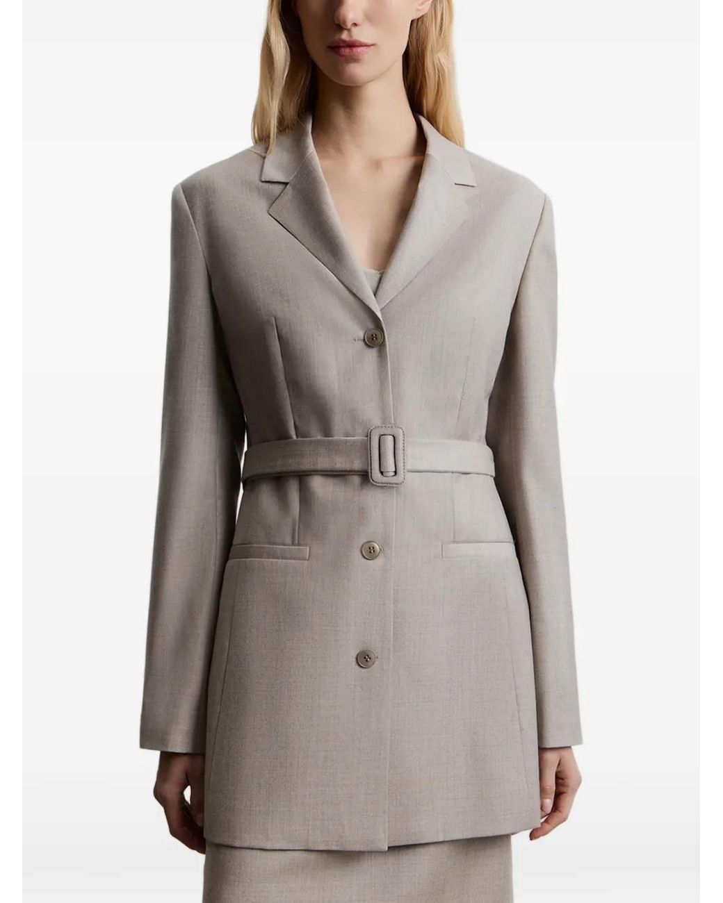 12 STOREEZ Gray Belted Wool Blazer