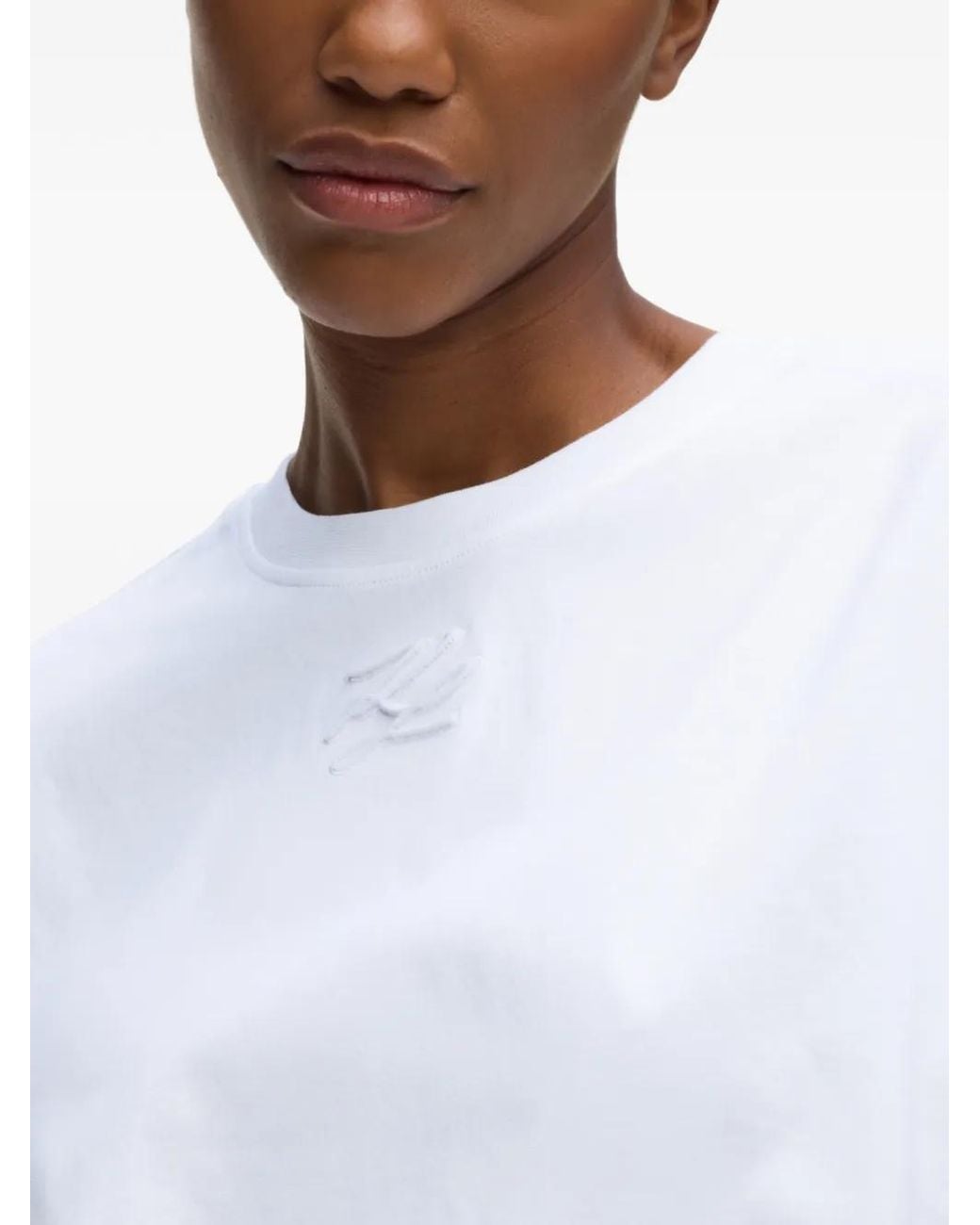 Karl Lagerfeld White Embroidered-Logo T-Shirt