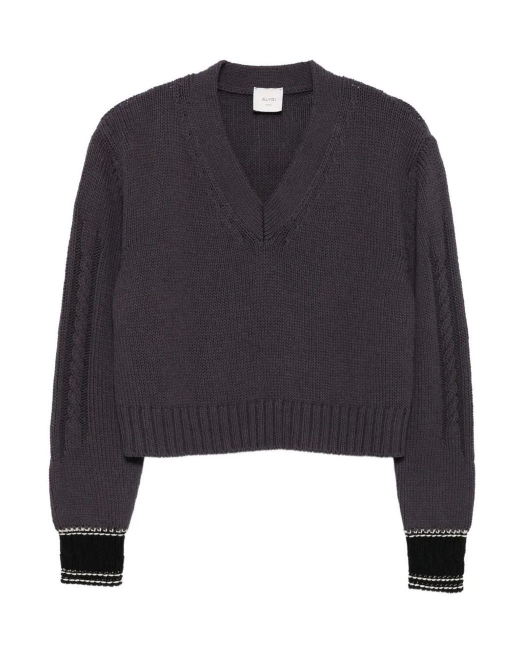 Alysi Blue Cable-Knit V-Neck Sweater