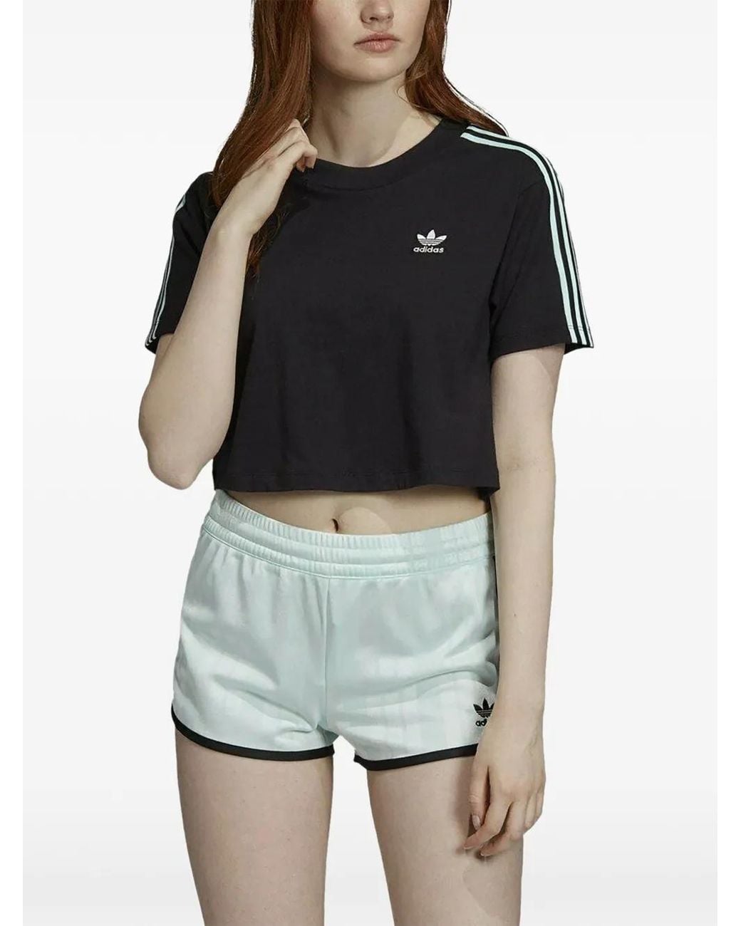 Adidas Black 3-Stripes Cropped T-Shirt