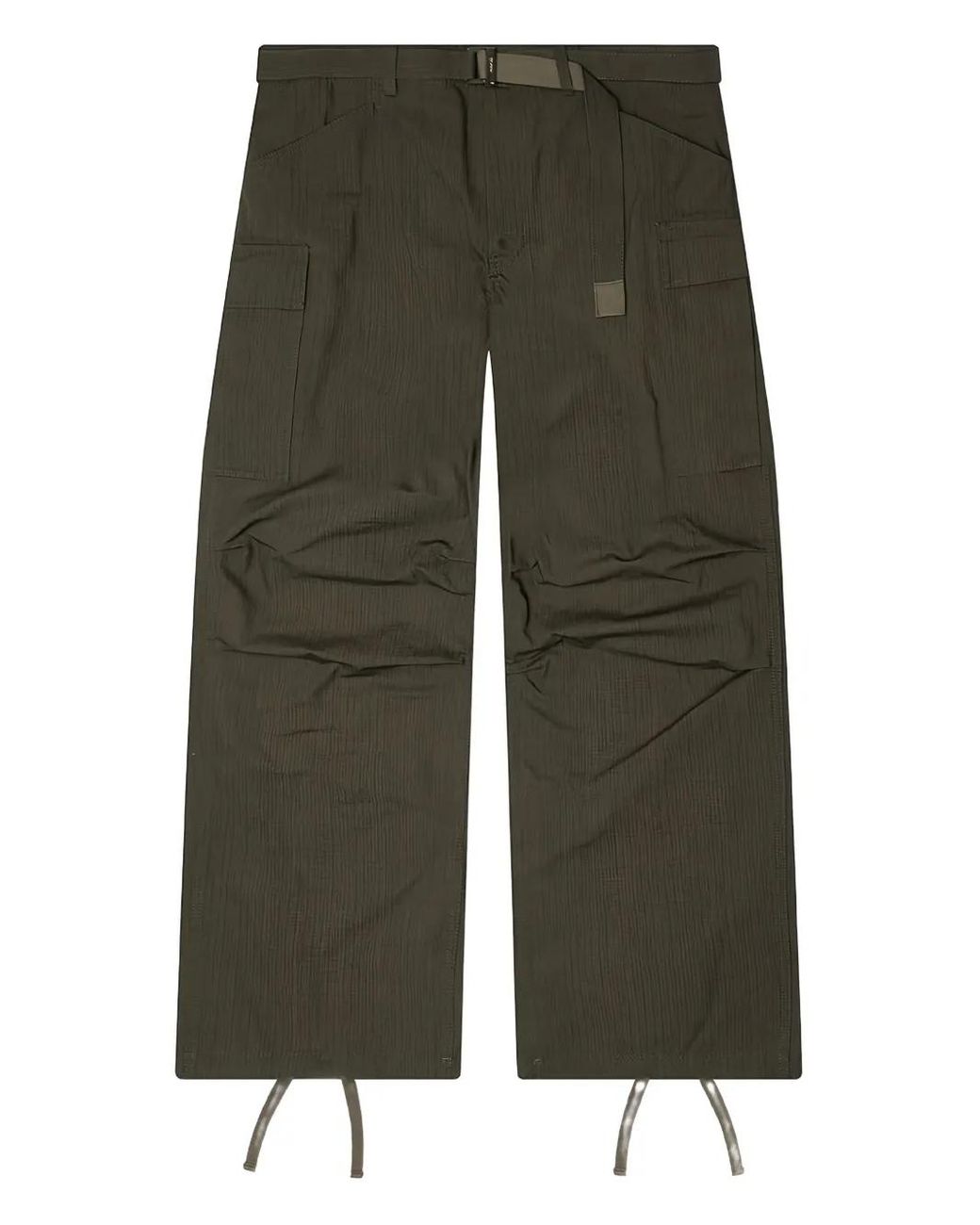 Sacai Green Ripstop Belted Trousers for men