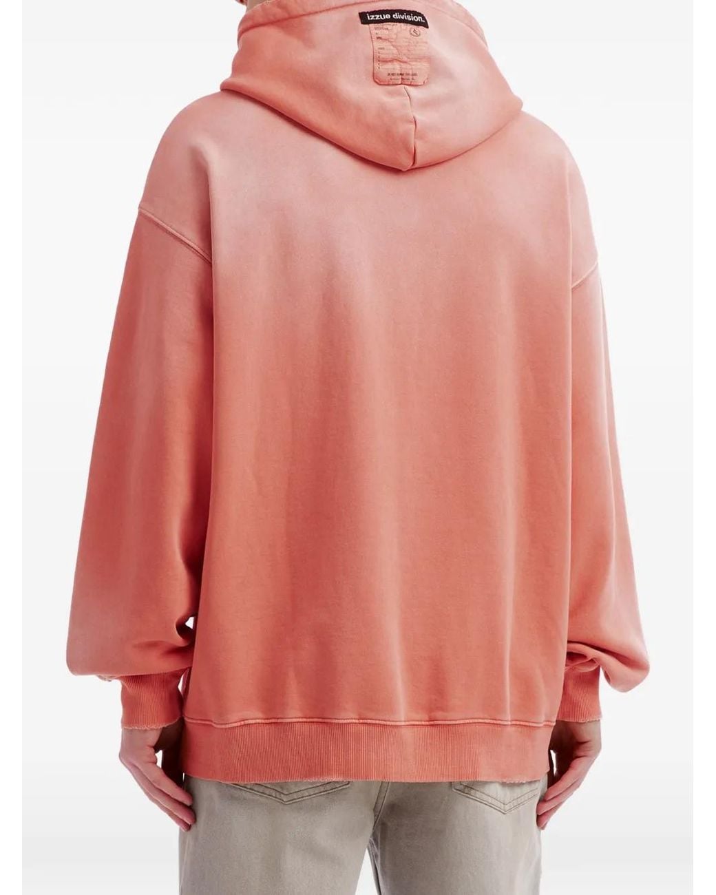 Izzue Pink Distressed-Effect Logo-Patch Hoodie for men