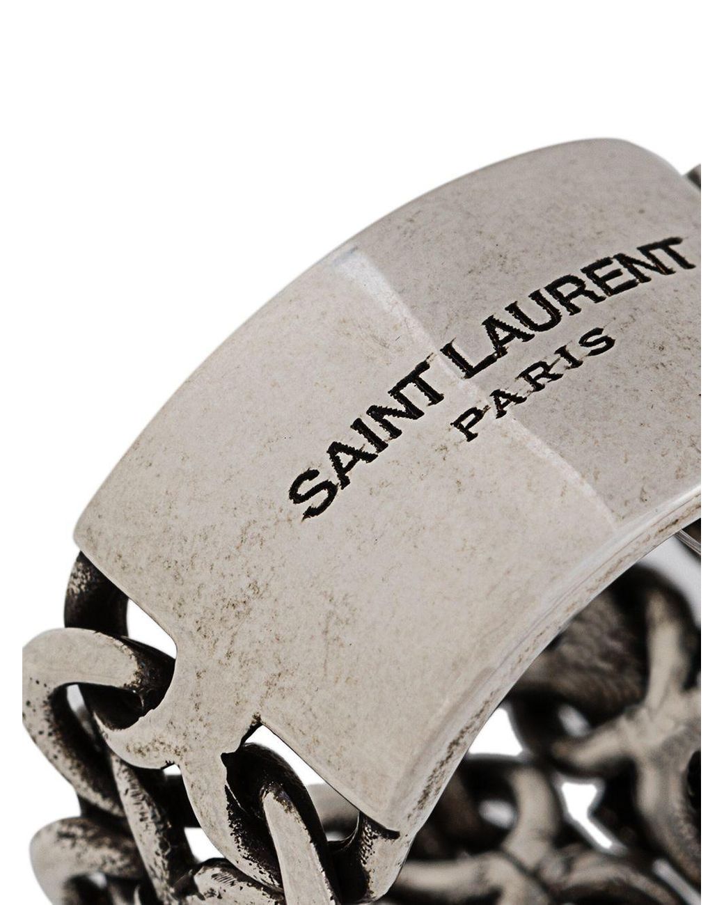 NEW $395 Saint Laurent Paris Silver Logo Plate Chain Ring sz 5 YSL  AUTHENTIC | eBay