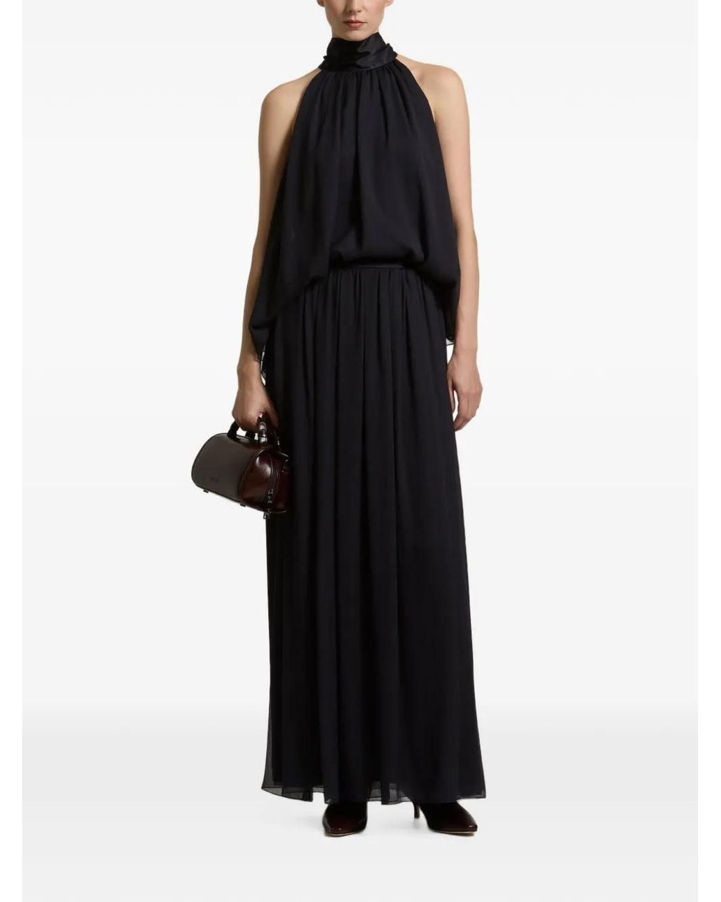 Peserico Black Halterneck Pleated Blouse