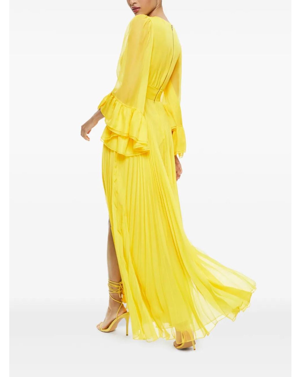 Alice + Olivia Selene V-Neck Pleated Maxi Dres in Yellow | Lyst
