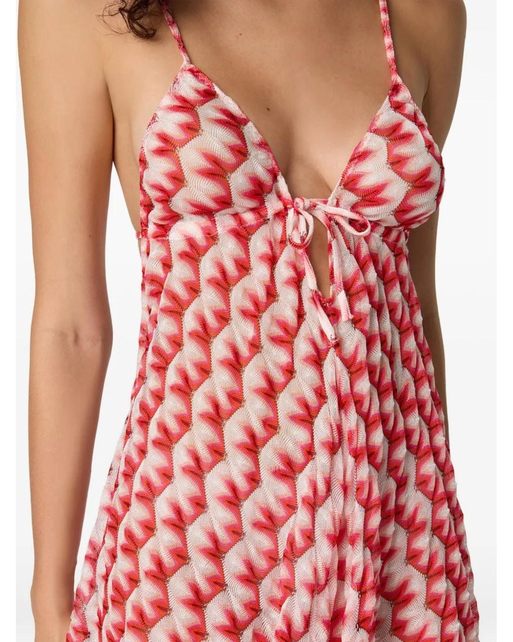 Missoni Red Tie-Front Graphic Beach Jumpsuit