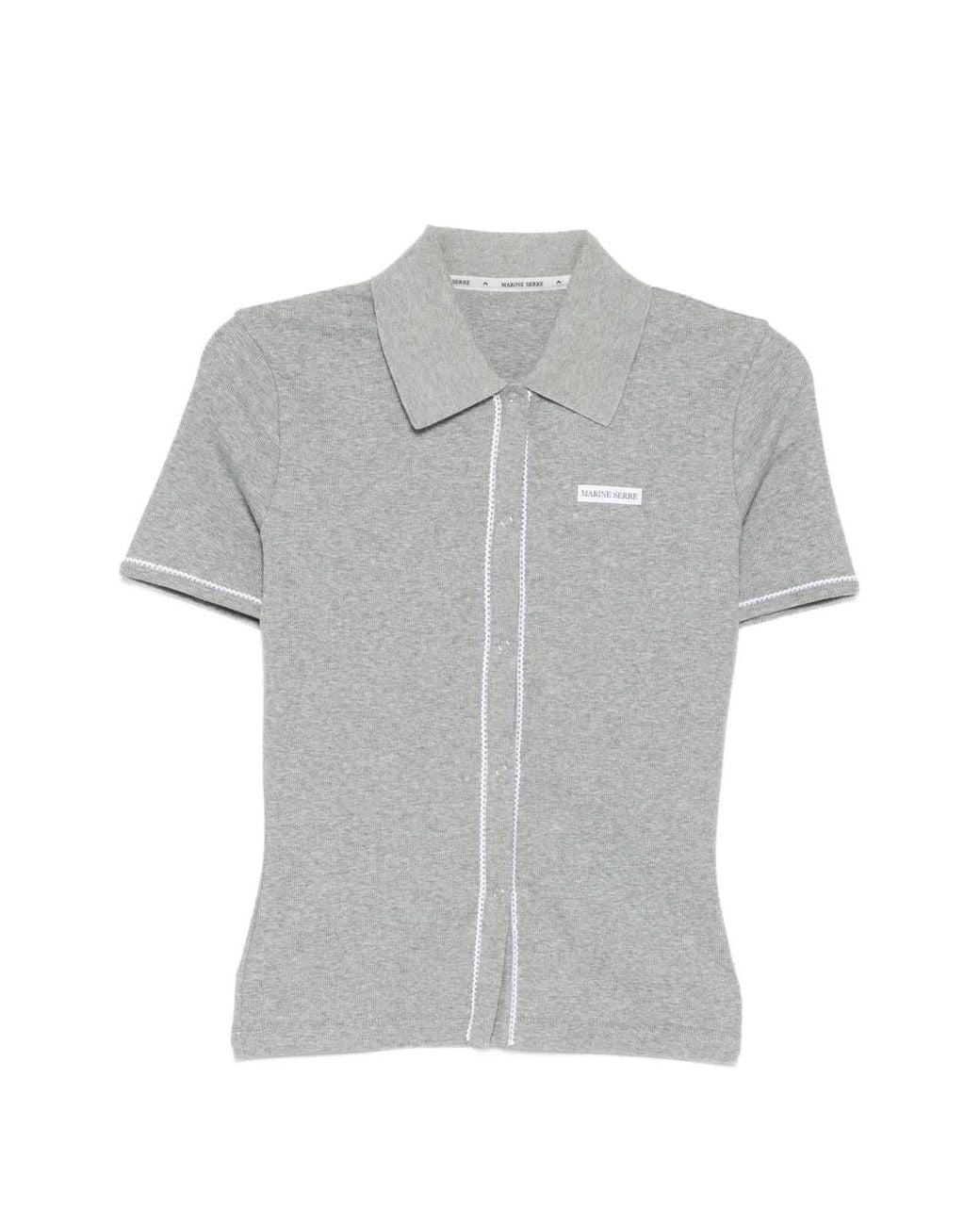 MARINE SERRE Gray Ribbeb Jersey Polo Shirt