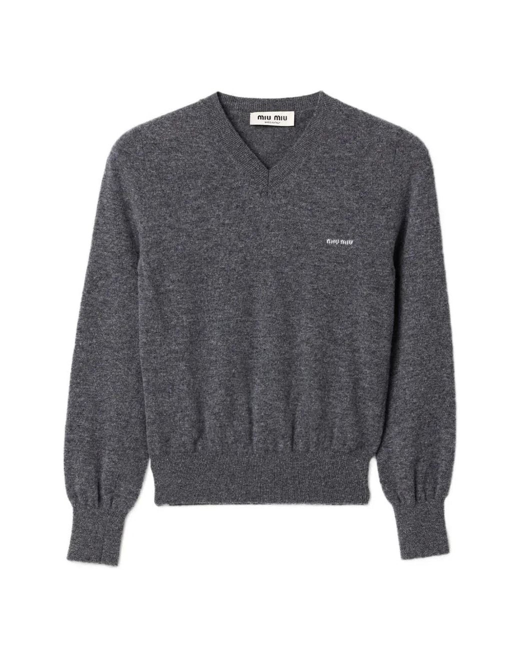 Miu Miu Gray V-Neck Wool Cardigan