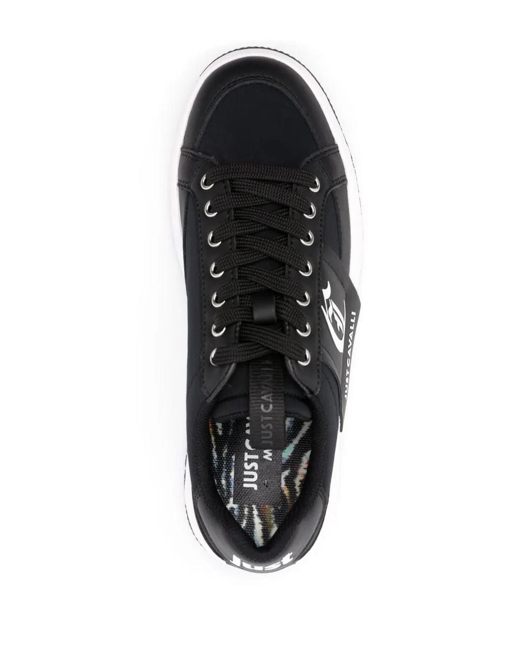 Just Cavalli Black Logo-Print Leather Sneakers