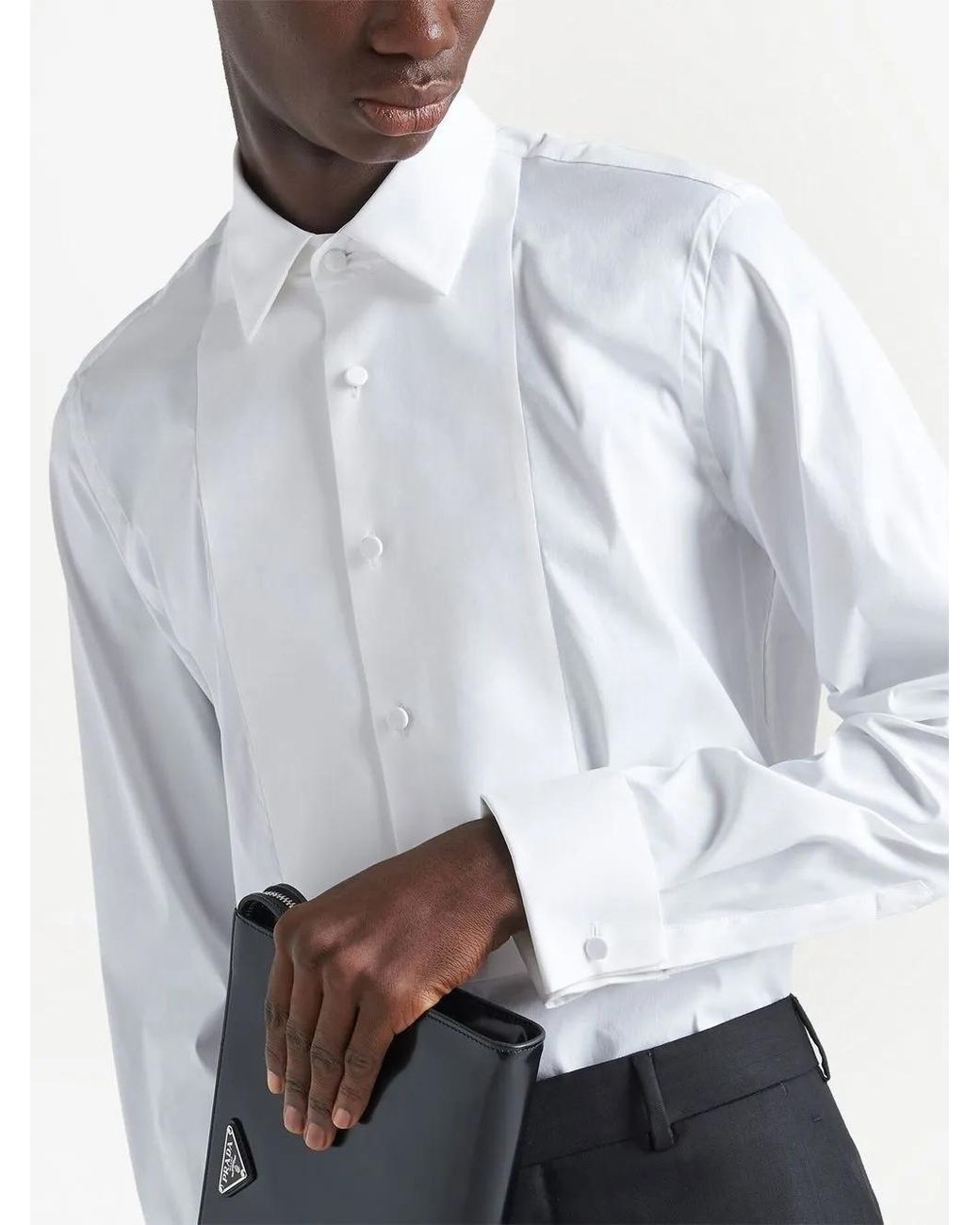 Prada White Long-Sleeved Poplin Shirt for men