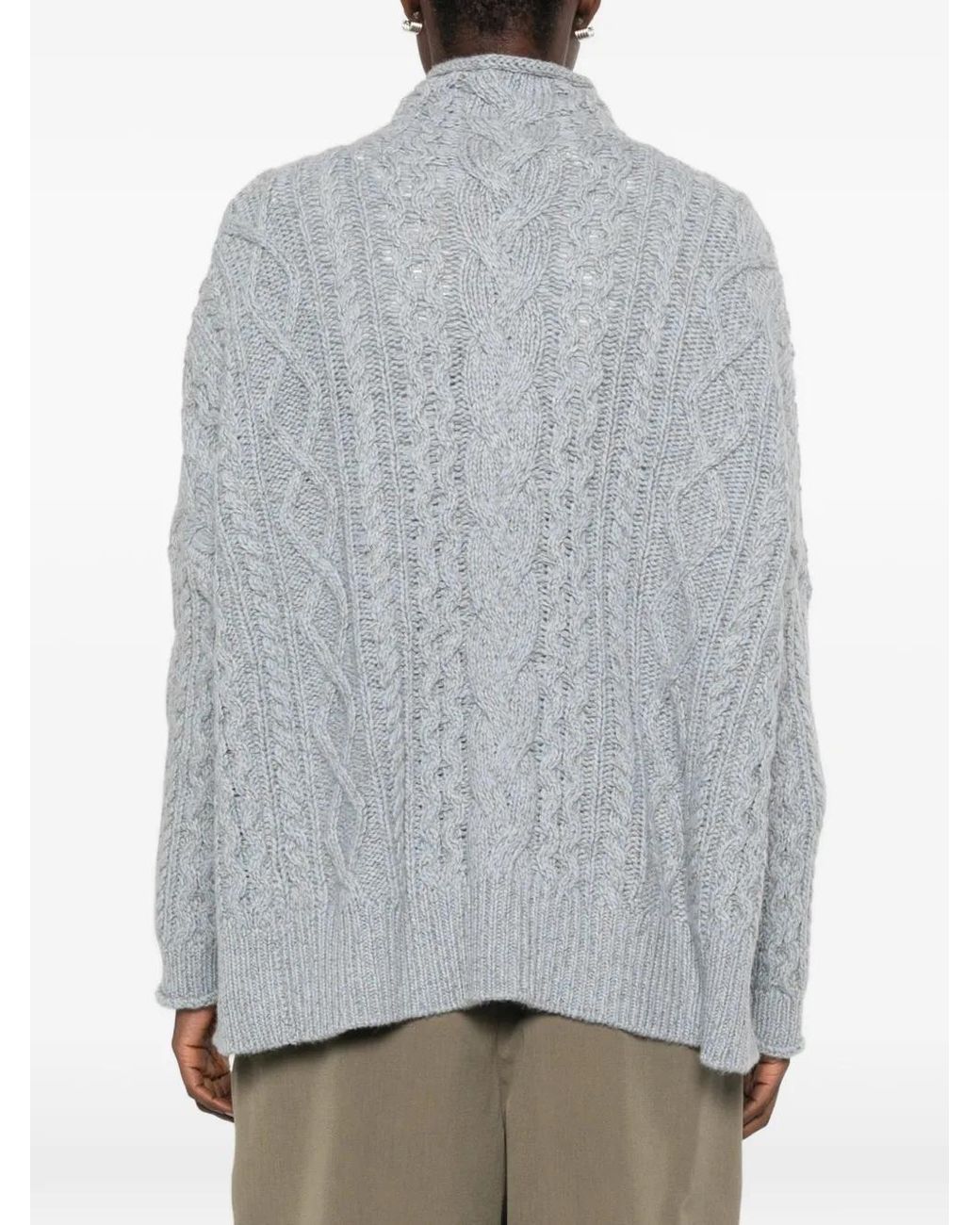 Bompard Gray Cable-Stitch High-Neck Sweater