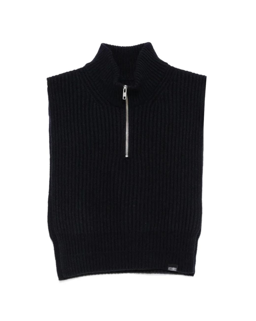 MM6 by Maison Margiela Black Ribbed-Knit Half-Zip Sweater for men