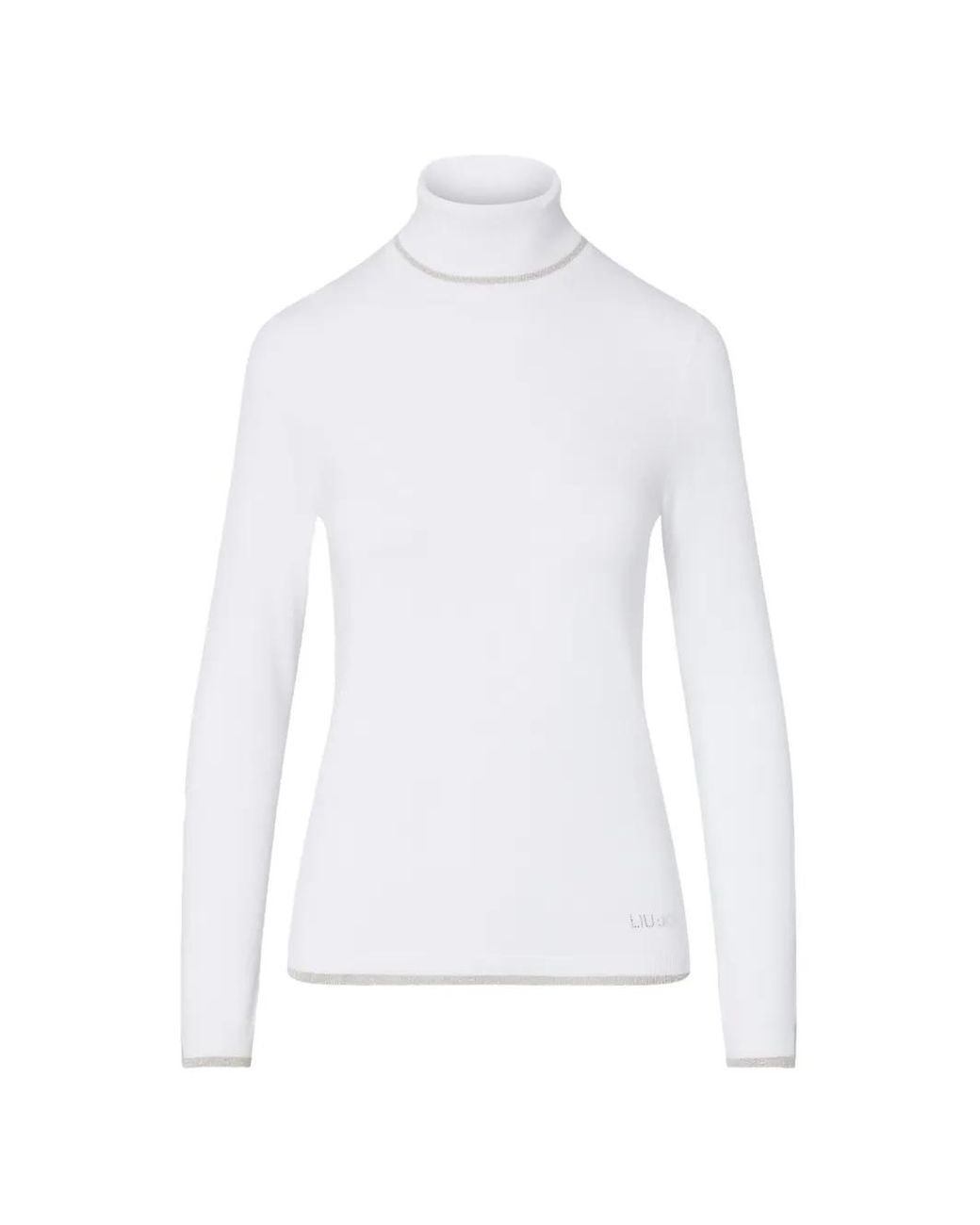 Liu Jo White Pull À Col Roulé Et Bordures En Lurex