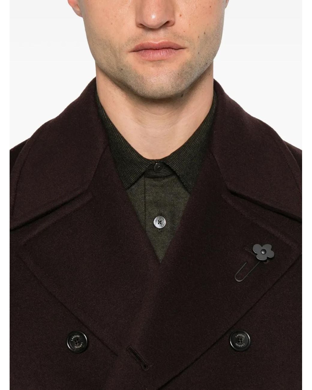 Lardini Brown Caban En Laine Vierge À Boutonnière Croisée for men