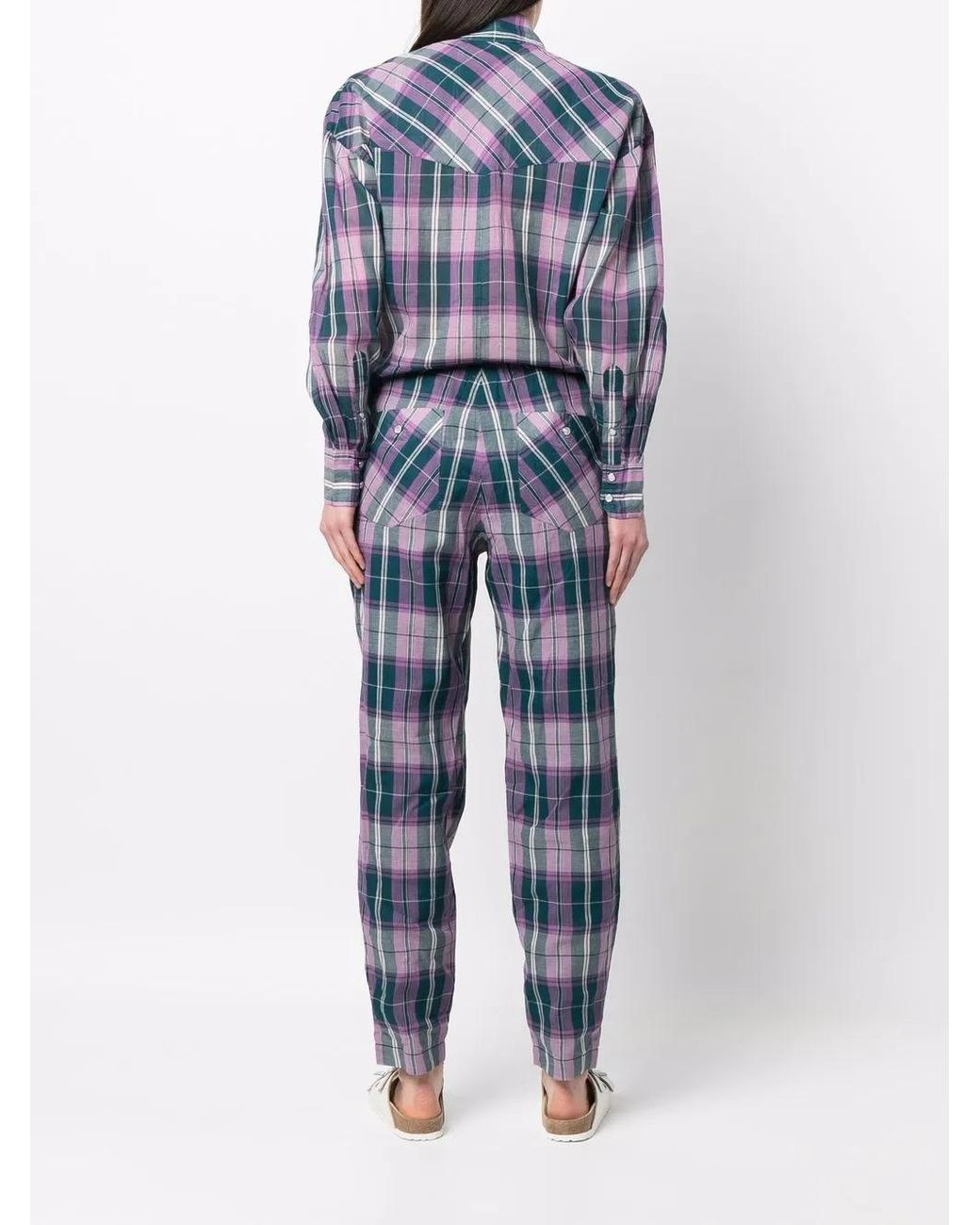 Isabel Marant Blue Check-Print Button-Up Jumpsuit