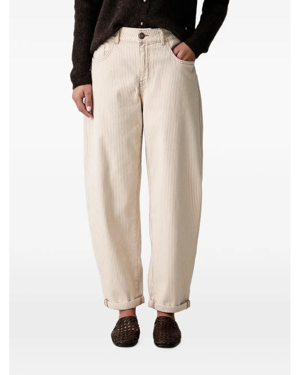 Mos Mosh Natural Mmhellen Stripe-Pattern Wide-Leg Trousers