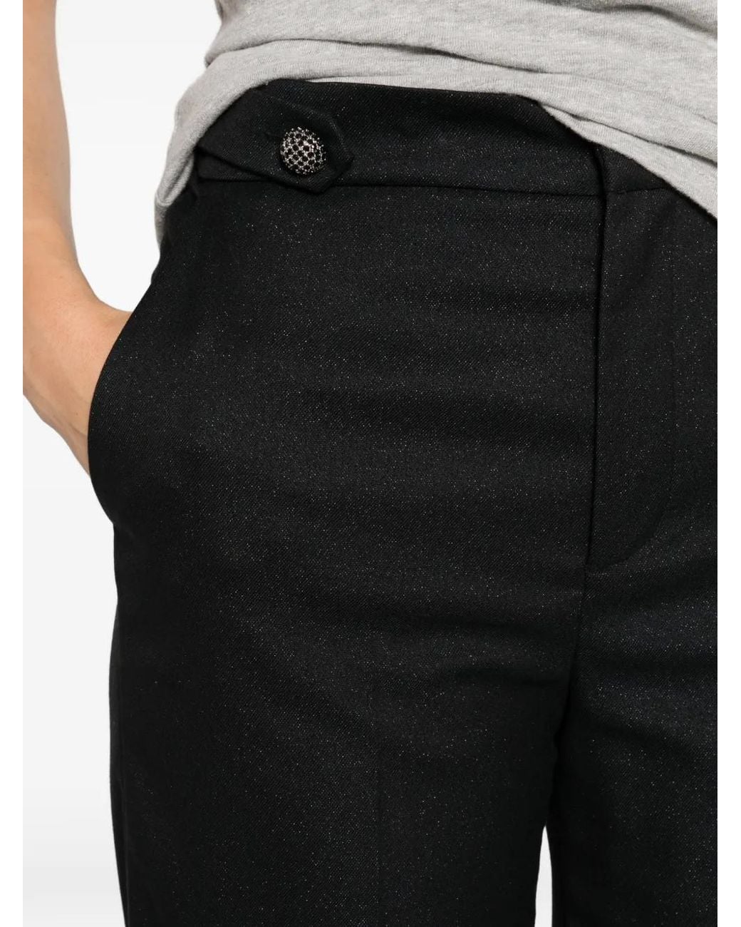 Twinset Black Button-Detail Wide-Leg Trousers