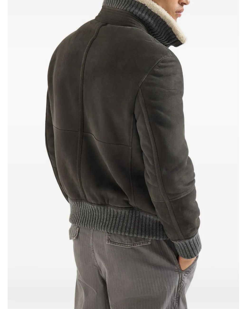 Brunello Cucinelli Gray Shearling Leather Jacket for men