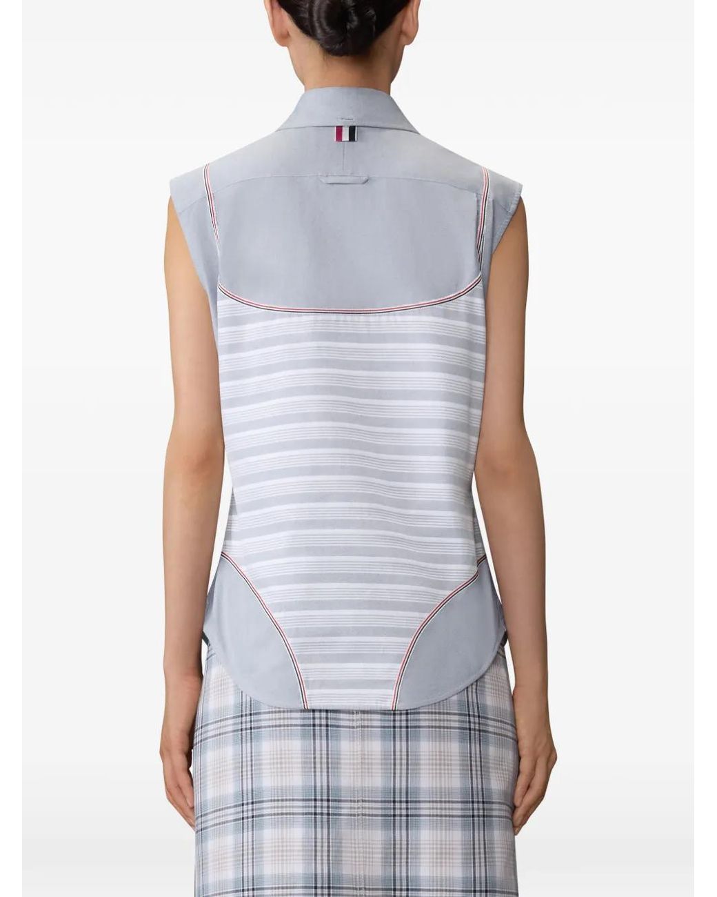 Thom Browne Blue Striped Sleeveless Shirt