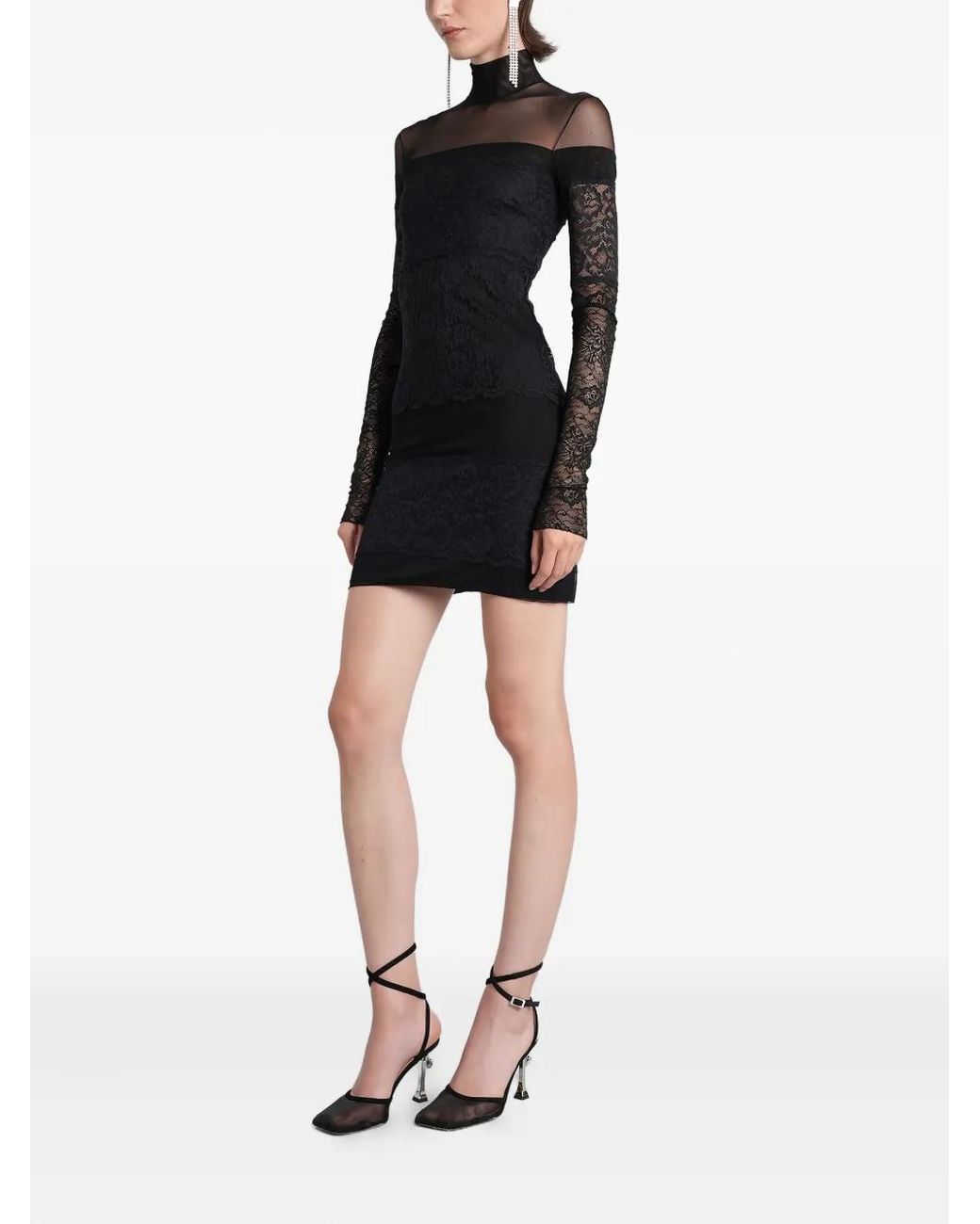 Blumarine Lace Long-Sleeve Mini Dress in Black | Lyst
