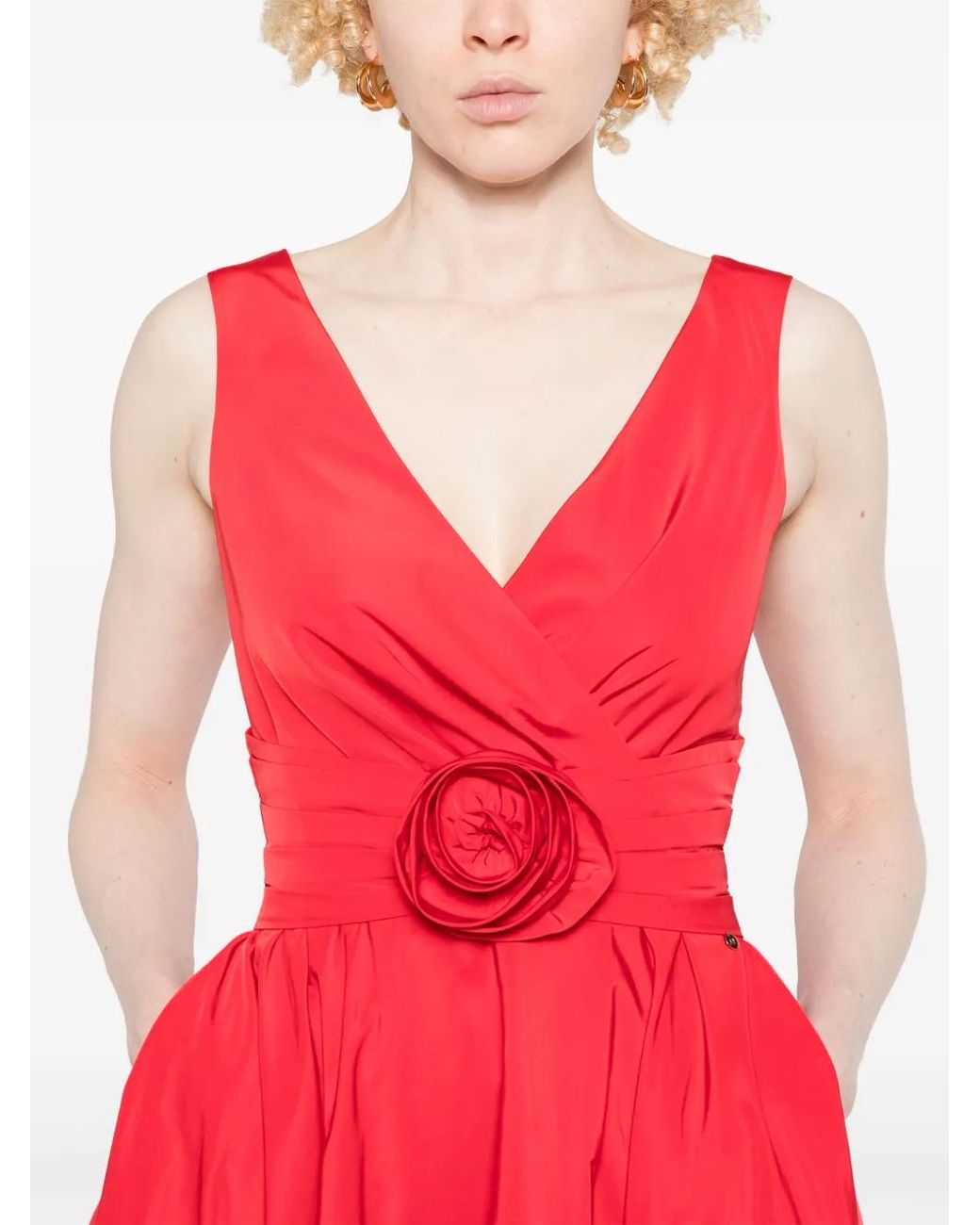 Nissa Red Floral-Appliqué Maxi Dress