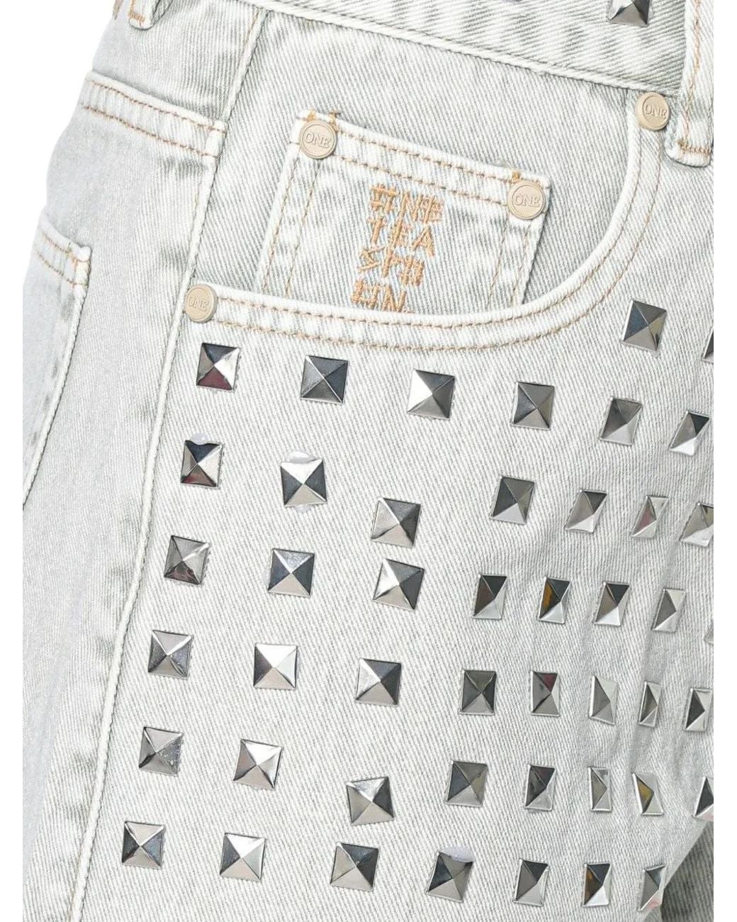 One Teaspoon White Truckers Studded Denim Shorts