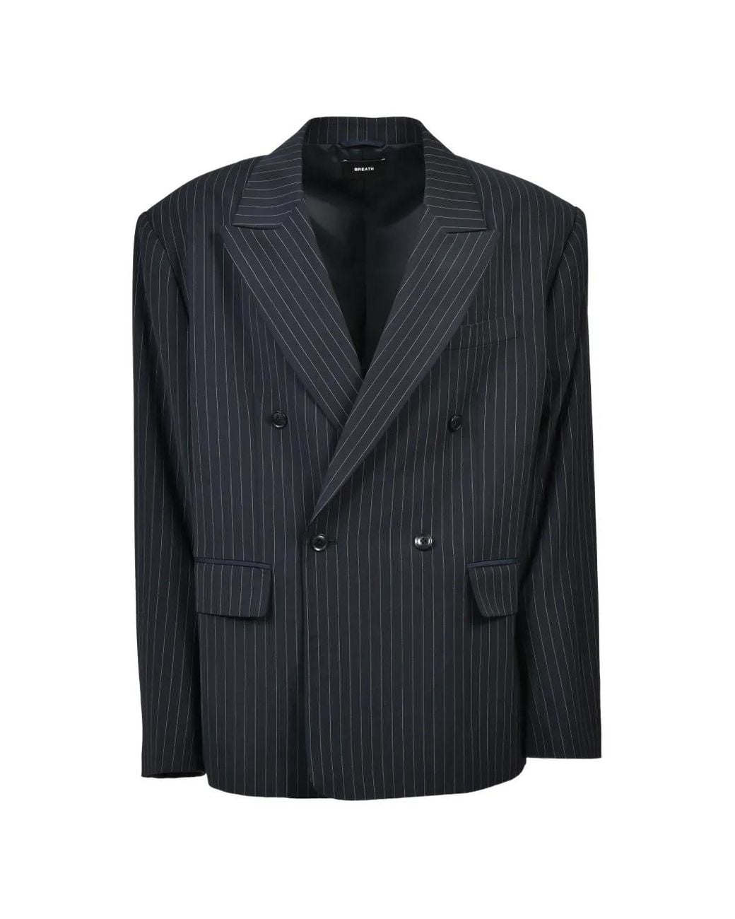 BREATH Black Blazer Rayé À Boutonnière Croisée for men