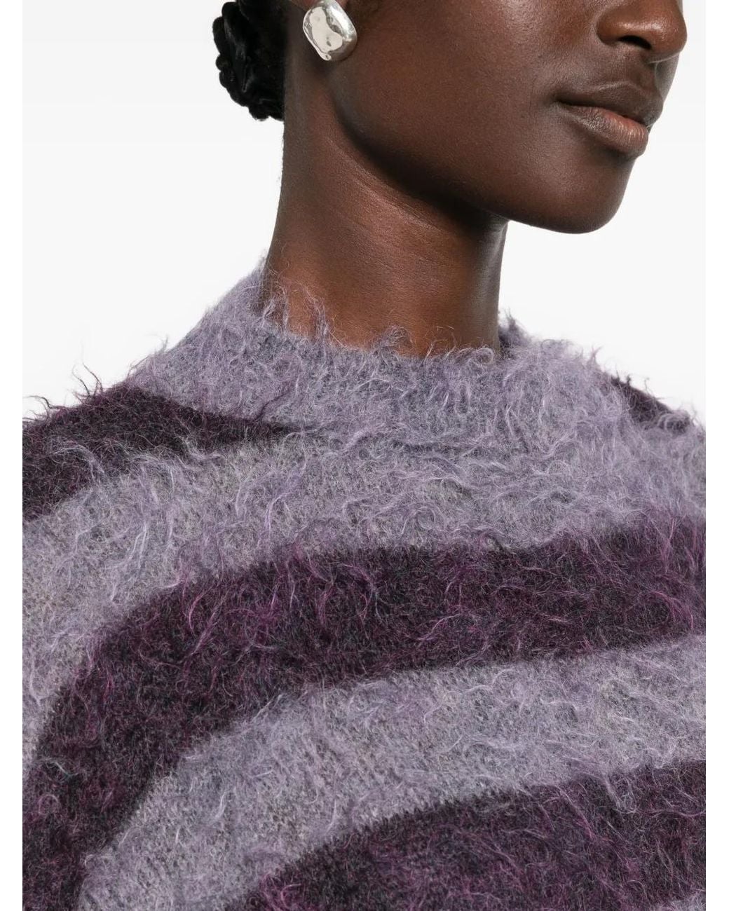 SOLOTRE Purple Long-Sleeve Striped Sweater