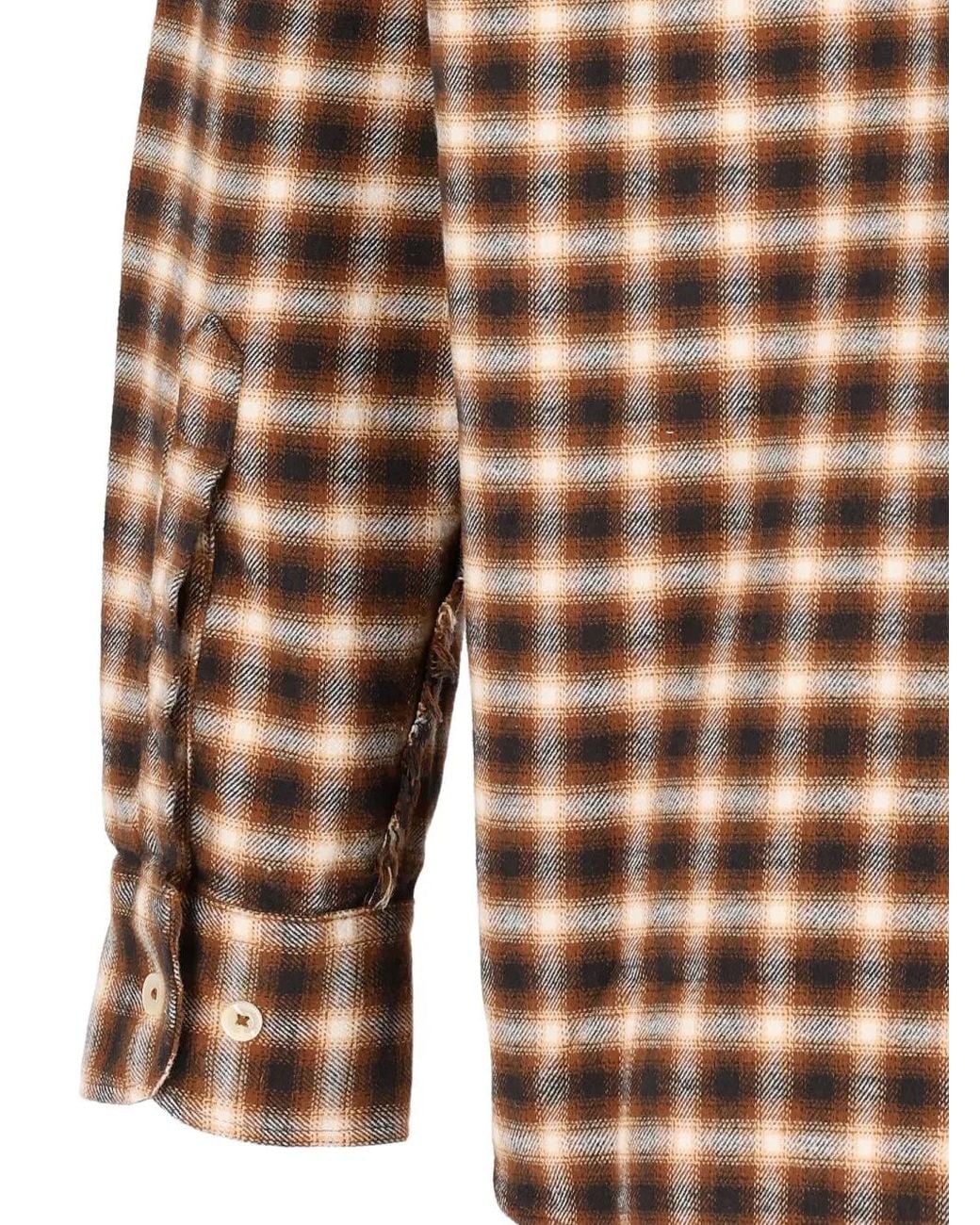 AMISH Brown Check-Pattern Button-Down Shirt for men