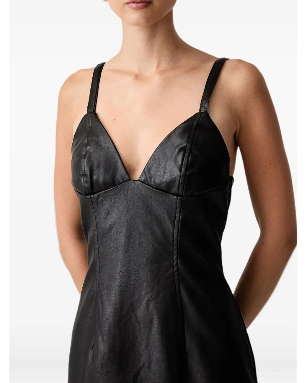 Bardot Black Estine Faux-Leather V-Neck Midi Dress