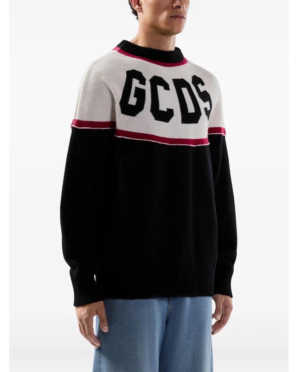 Gcds Blue Logo-Intarsia Sweater for men