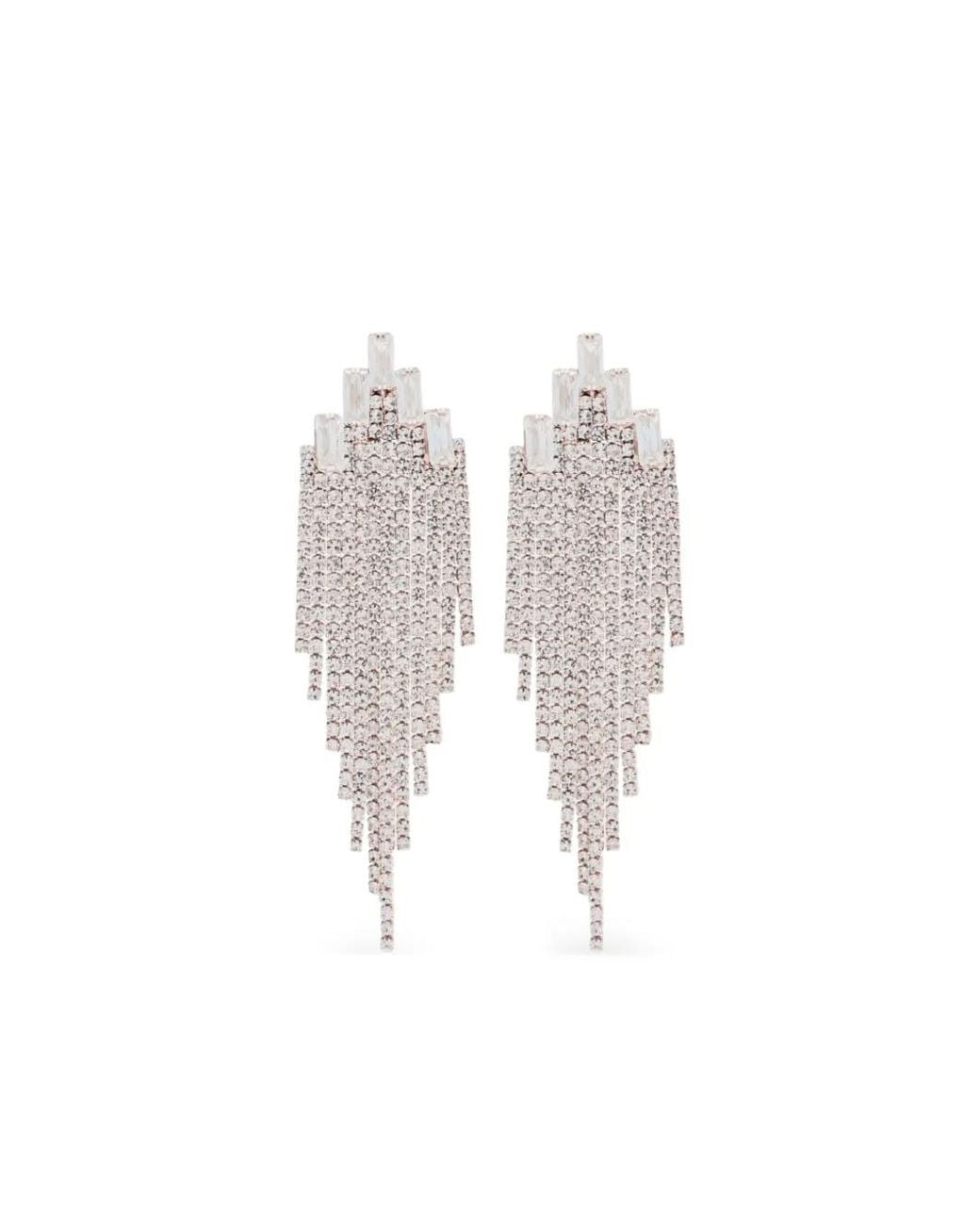 Hzmer Jewelry White Rhinestone-Embellishment Earrings
