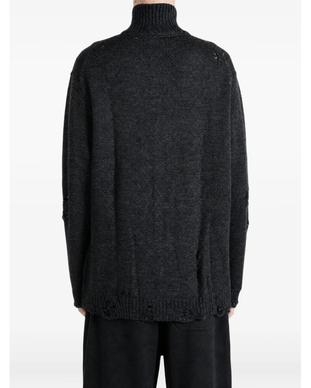 Yohji Yamamoto Black Distressed Zip-Up Sweater for men