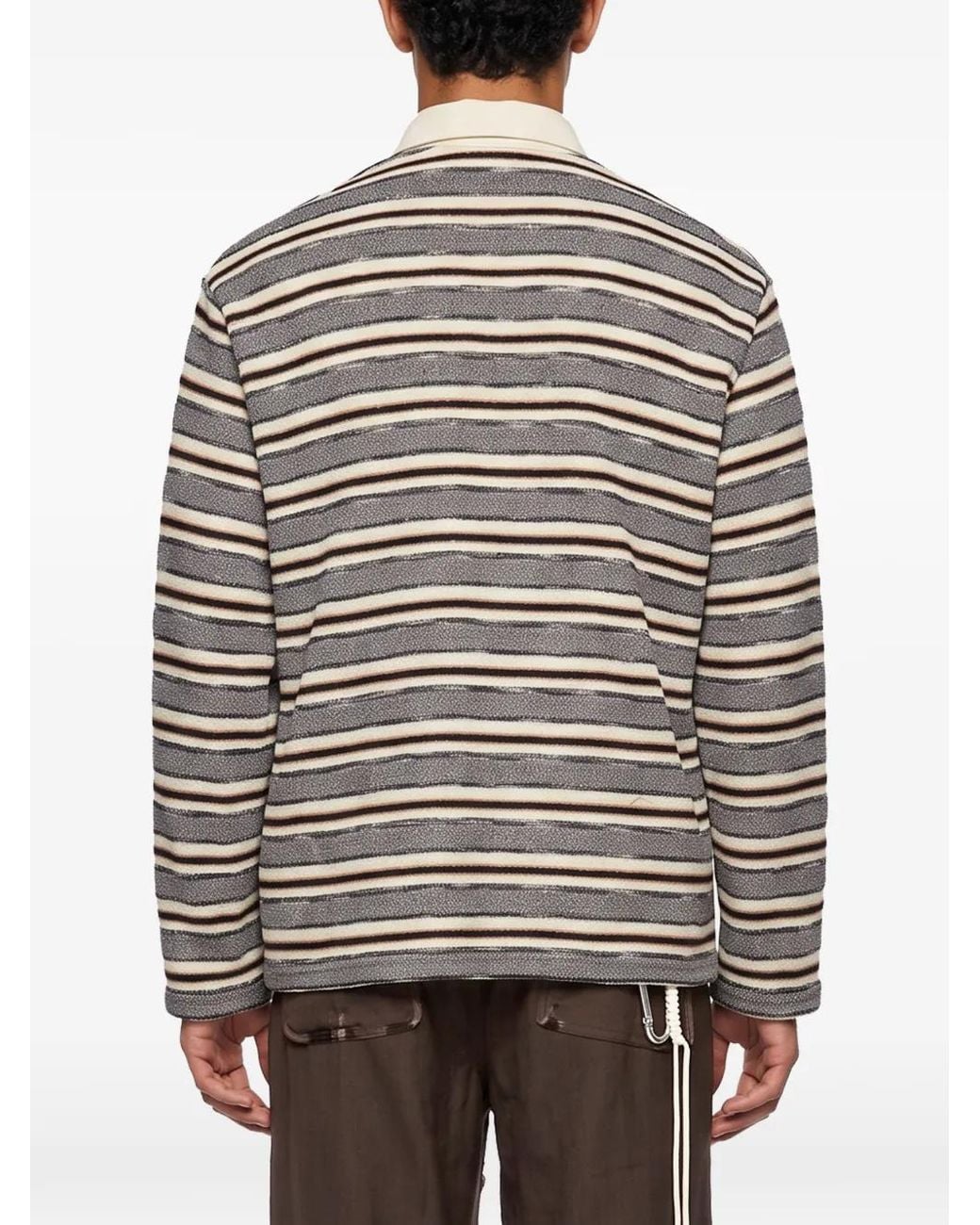 Song For The Mute Gray Striped Long-Sleeve Polo Shirt for men
