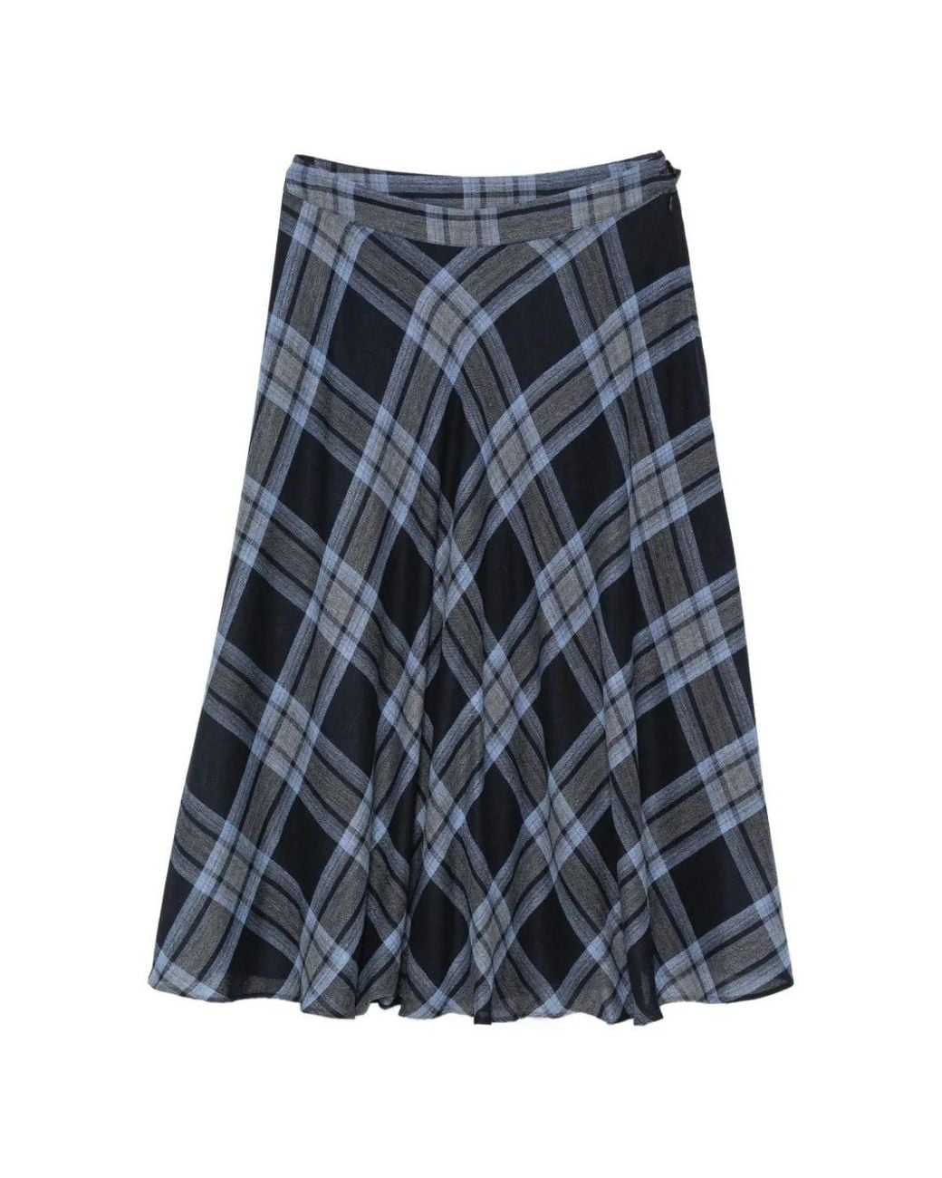 Marella Blue Check-Pattern Flared Mid Skirt