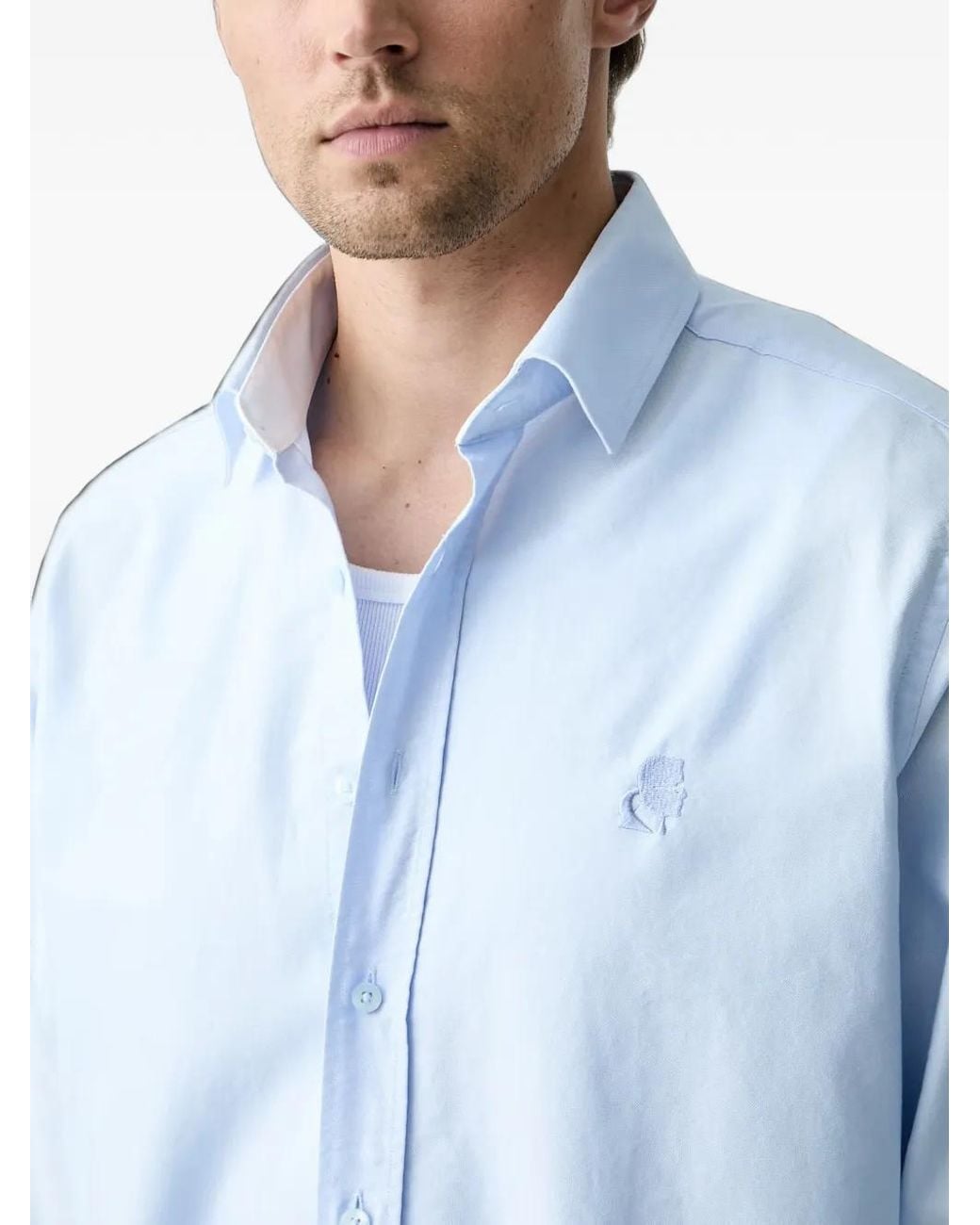 Karl Lagerfeld Blue Ikonik Embroidered Shirt for men