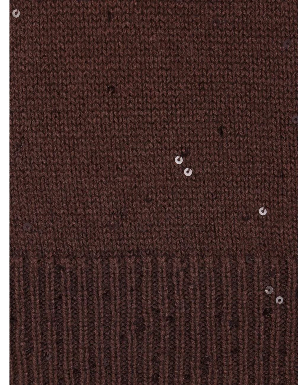 Brunello Cucinelli Brown Pull Orné De Sequins À Col V