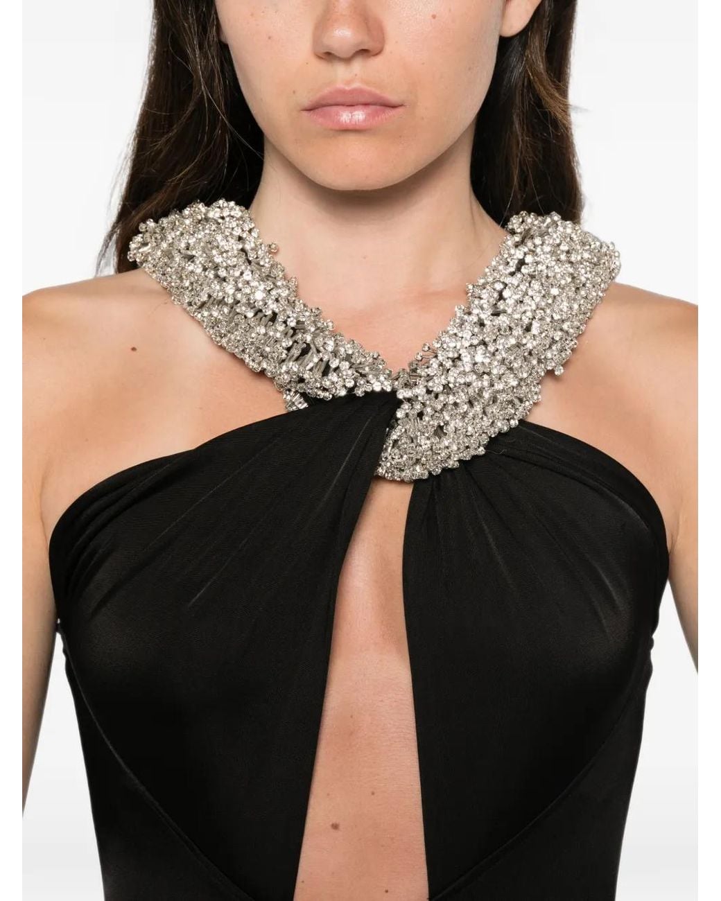 The New Arrivals Ilkyaz Ozel Black Rio Crystal-Embellished Cutout Maxi Dress