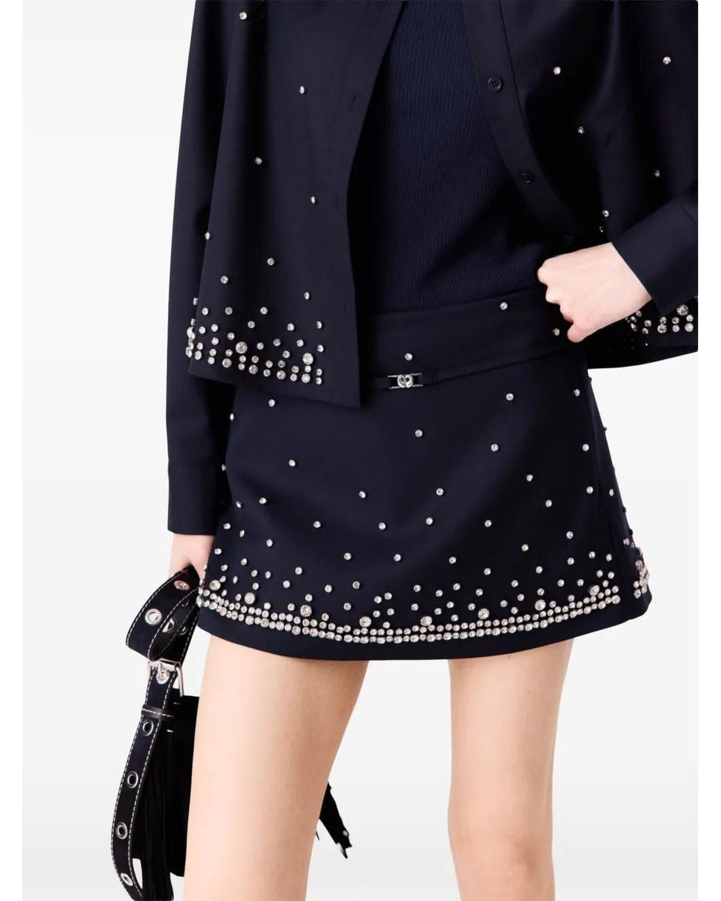 Maje Black Jarmand Pleated-Design Buckle-Detail Midi Skirt