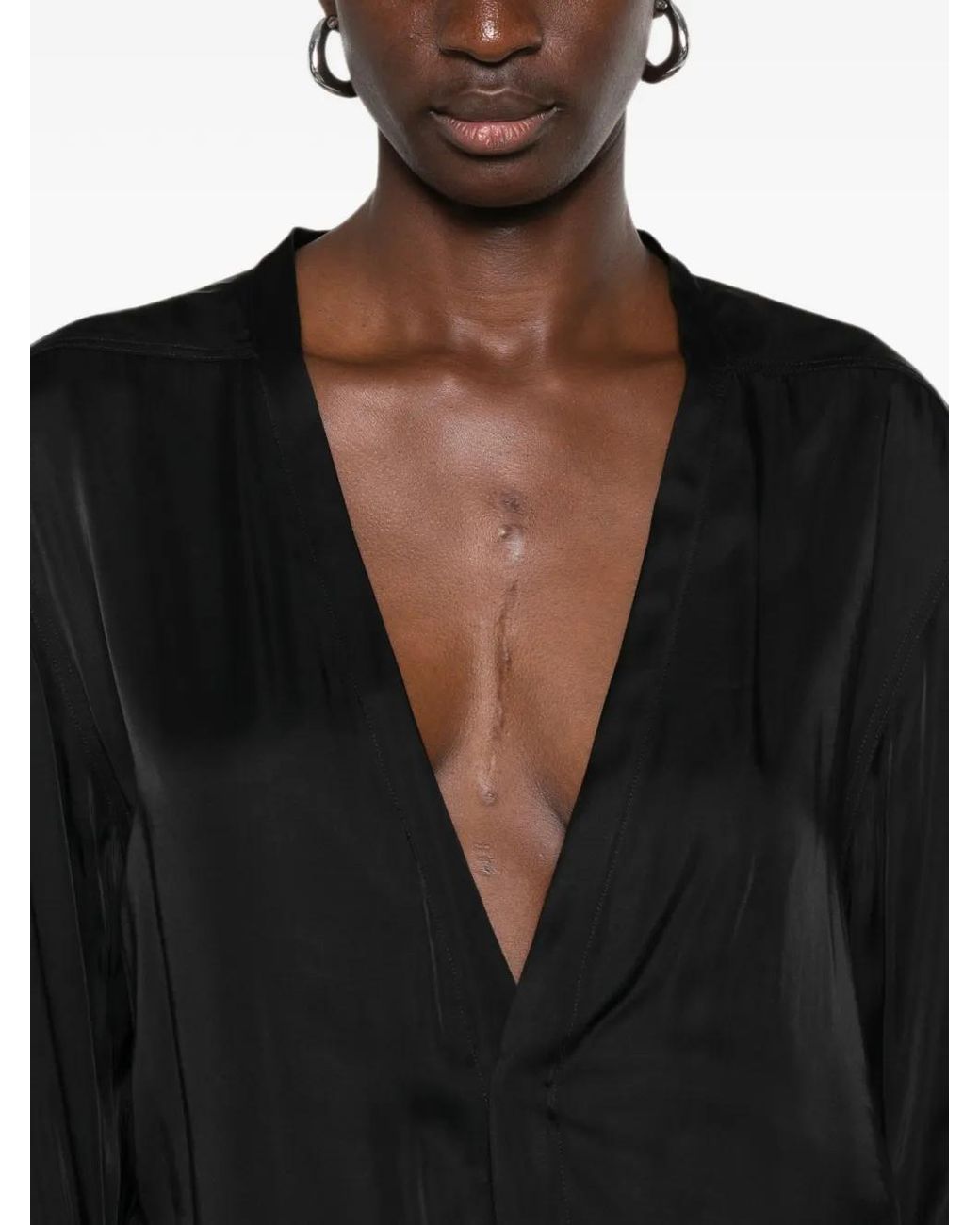 Rick Owens Black Larry V-Neck Blouse