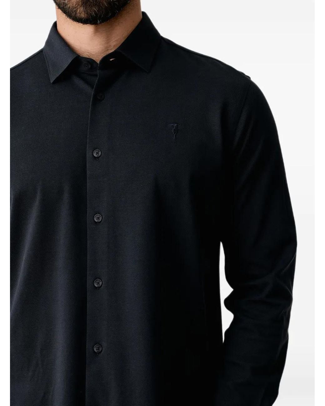 Trussardi Black Logo-Embroidered Piqué Shirt for men