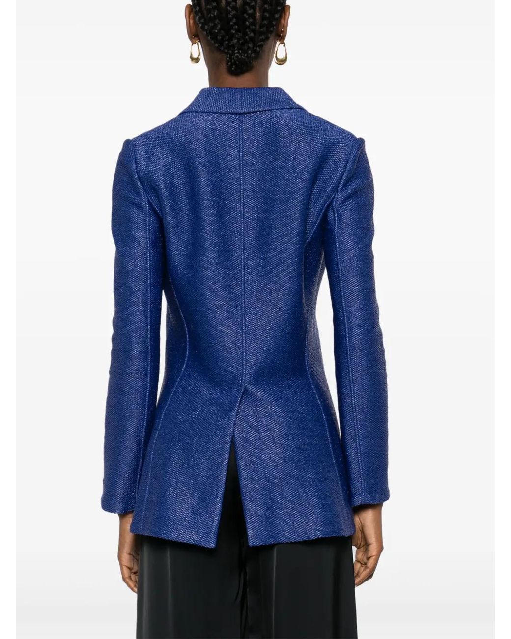 Giorgio Armani Blue Single-breasted Jacket In A Raffia-effect Jacquard Cotton-blend Jersey