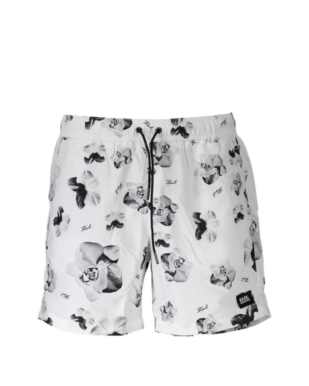 Karl Lagerfeld Gray Floral-Print Swim Trunks for men