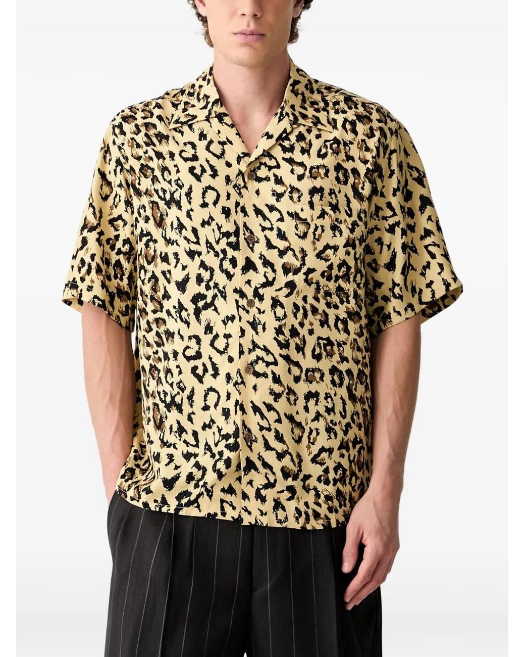 Wacko Maria Black Leopard-Print Short-Sleeve Shirt for men