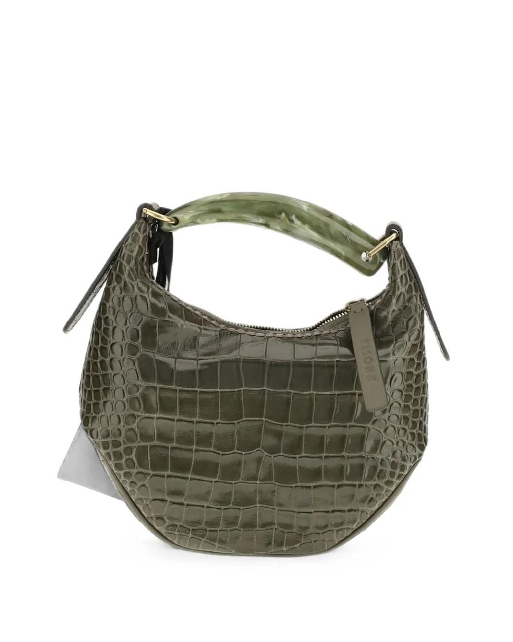 VISONA Green Bengala Croc-Effect Leather Shoulder Bag