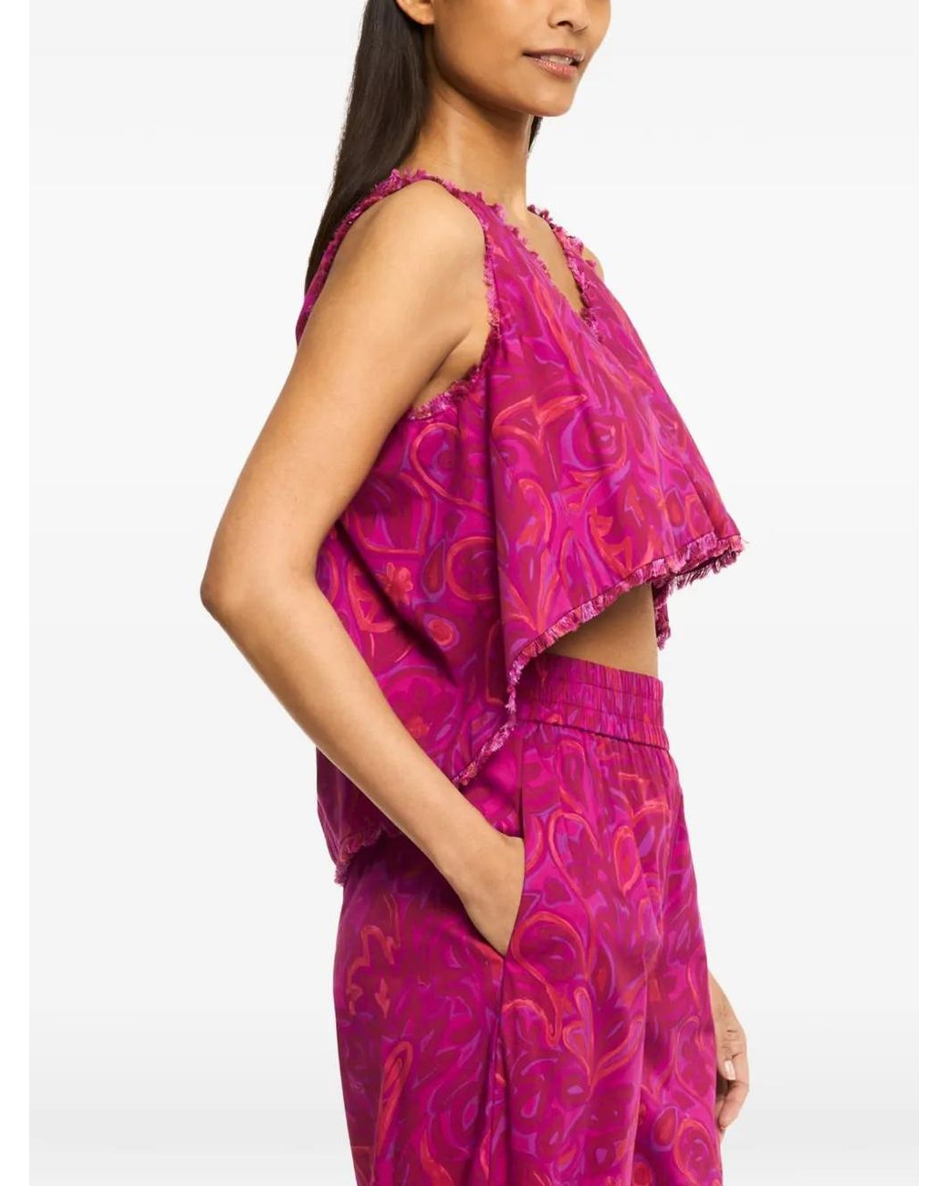 Cinq À Sept Red Ibbie Paisley Bloom Frayed-Edge Blouse